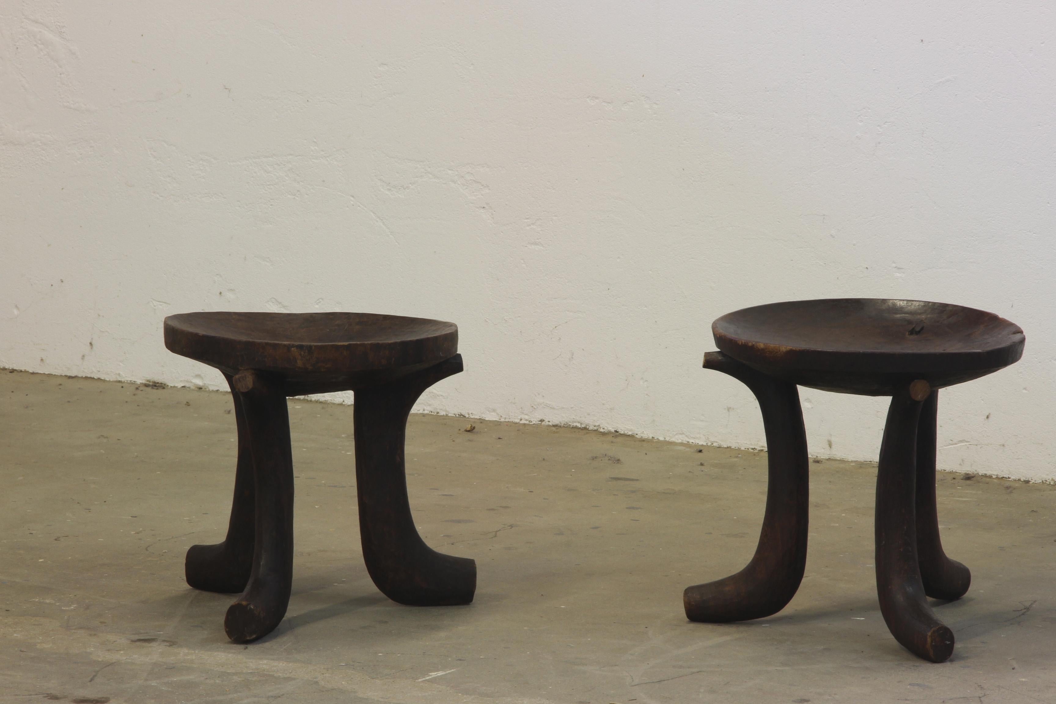 Tribal Ethiopian Stools, from Africa 'Oromo’ Chair Three-Legged hand carved For Sale