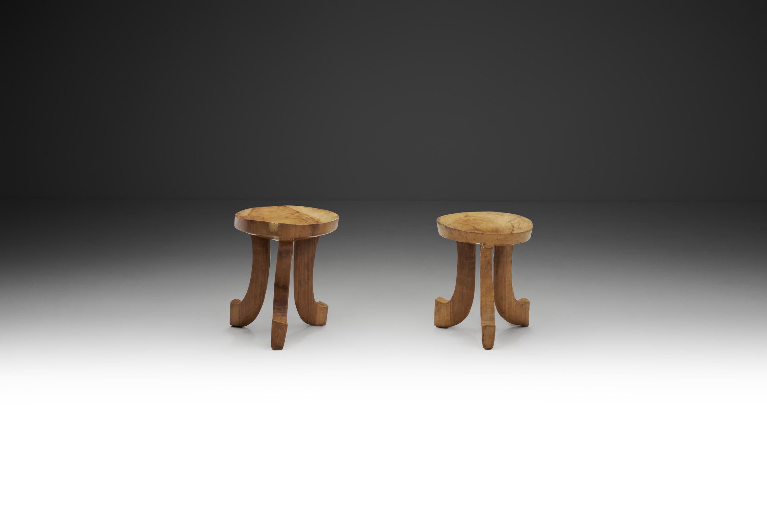 Brutalist Ethiopian-Style Stool with Scrolled Legs, Norway, First Half of the 20th Century