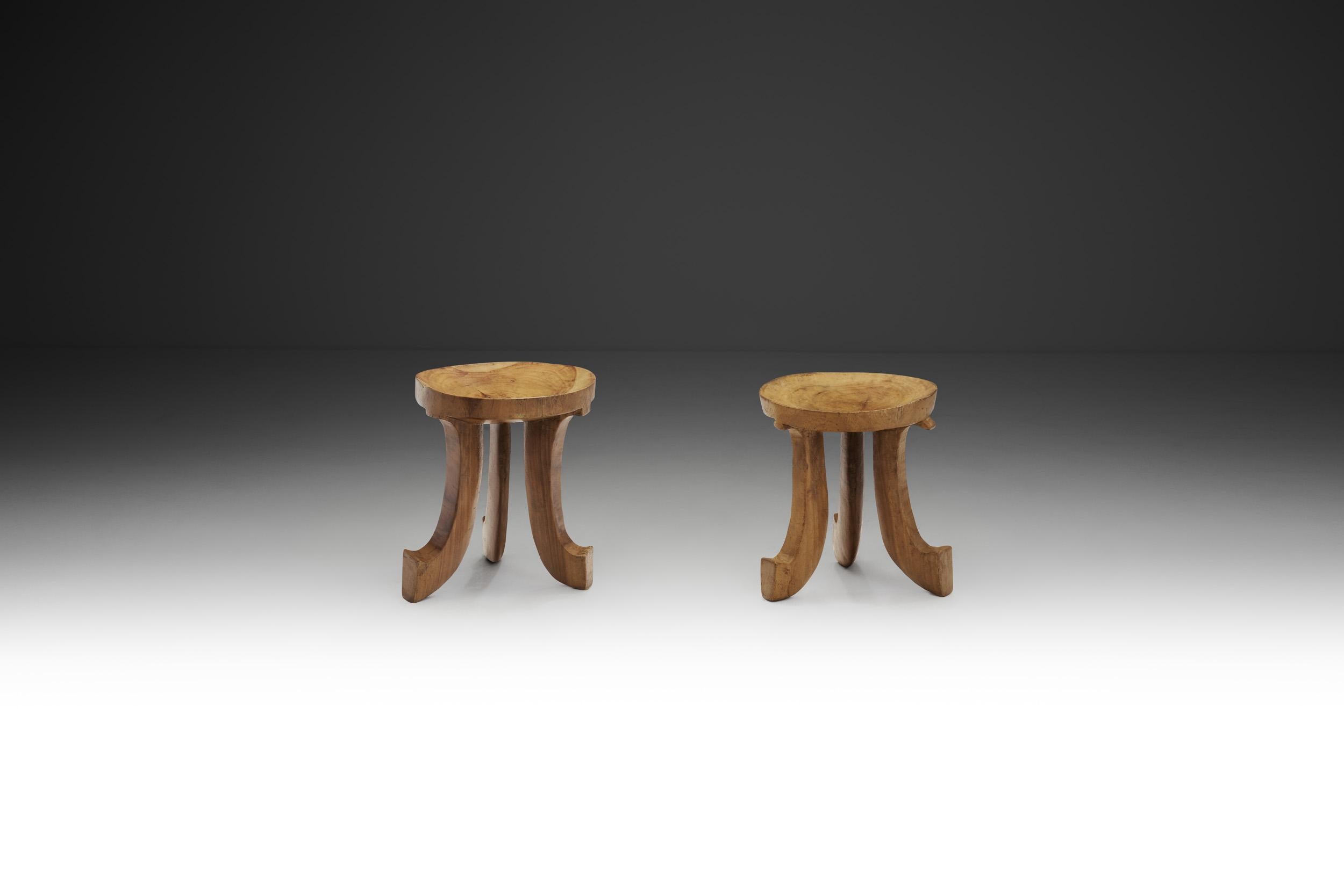 Norwegian Ethiopian-Style Stool with Scrolled Legs, Norway, First Half of the 20th Century