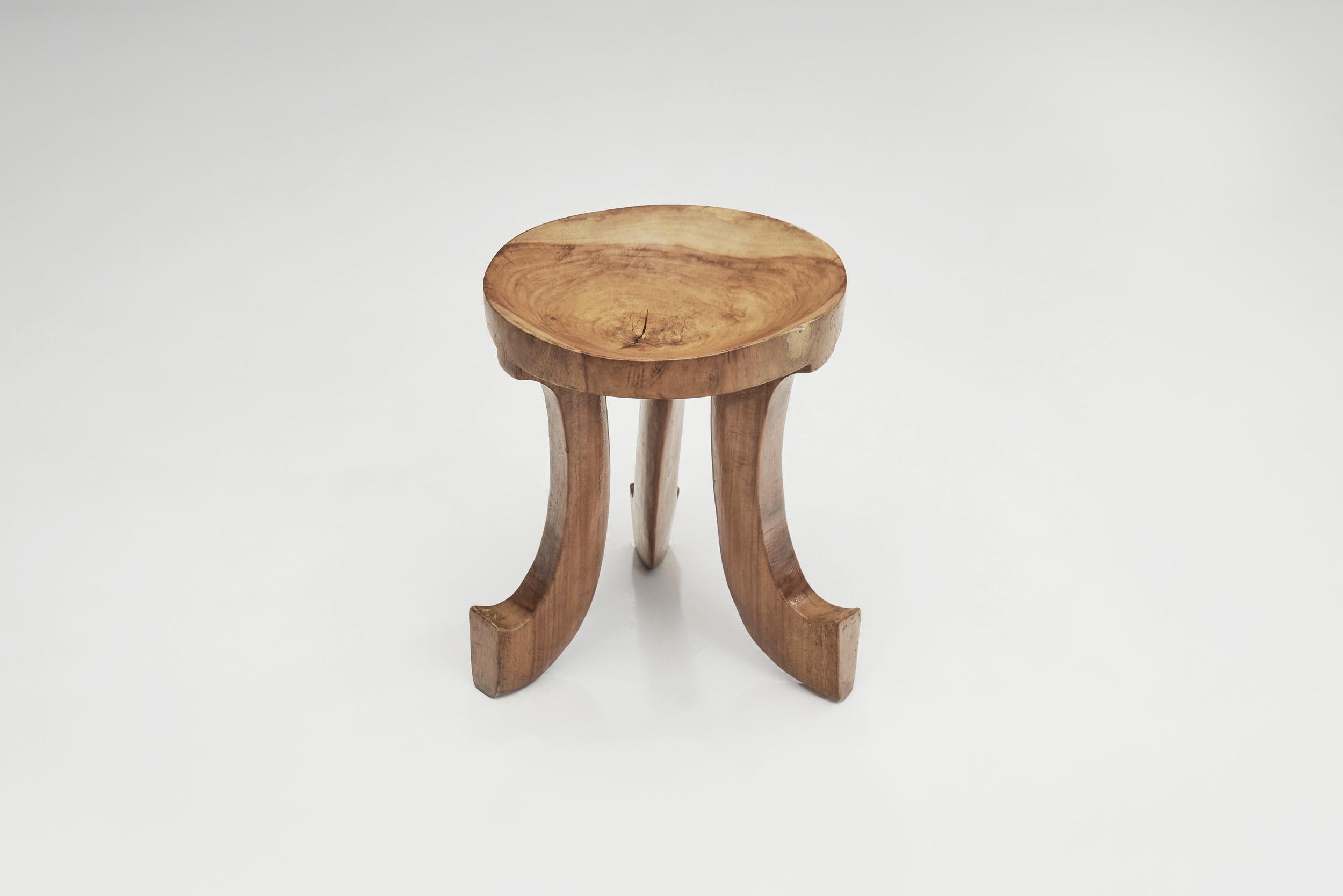 Wood Ethiopian-Style Stool with Scrolled Legs, Norway, First Half of the 20th Century