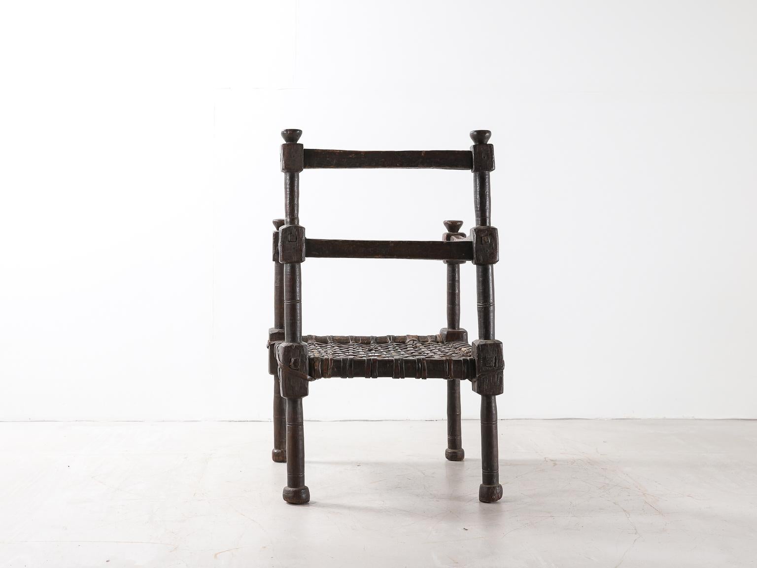 19th Century Ethiopian Tribal Chair with Woven Leather Seat For Sale