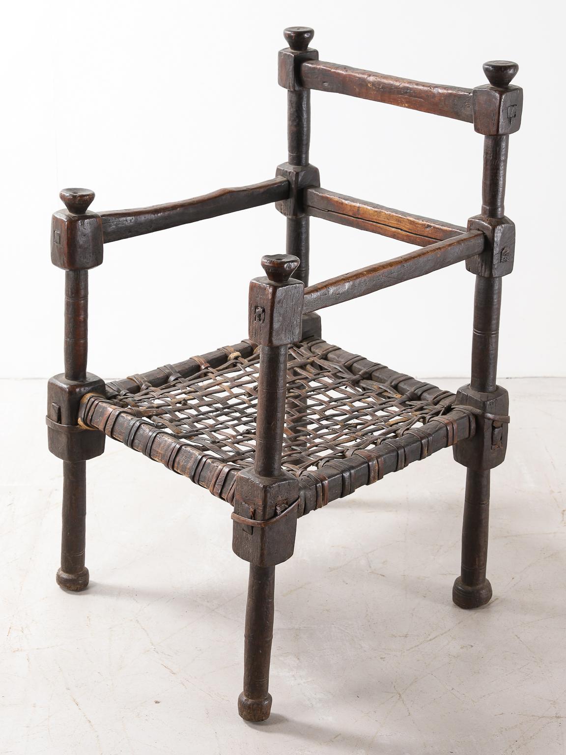 Ethiopian Tribal Chair with Woven Leather Seat For Sale 2