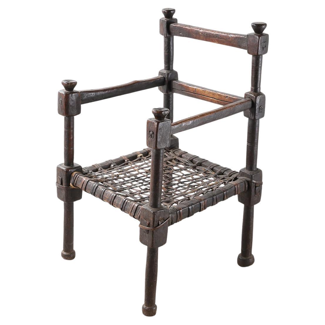 Ethiopian Tribal Chair with Woven Leather Seat For Sale