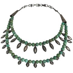 Ethiopian, Turquoise Sterling Silver Handmade Tiered Necklace, circa 1960
