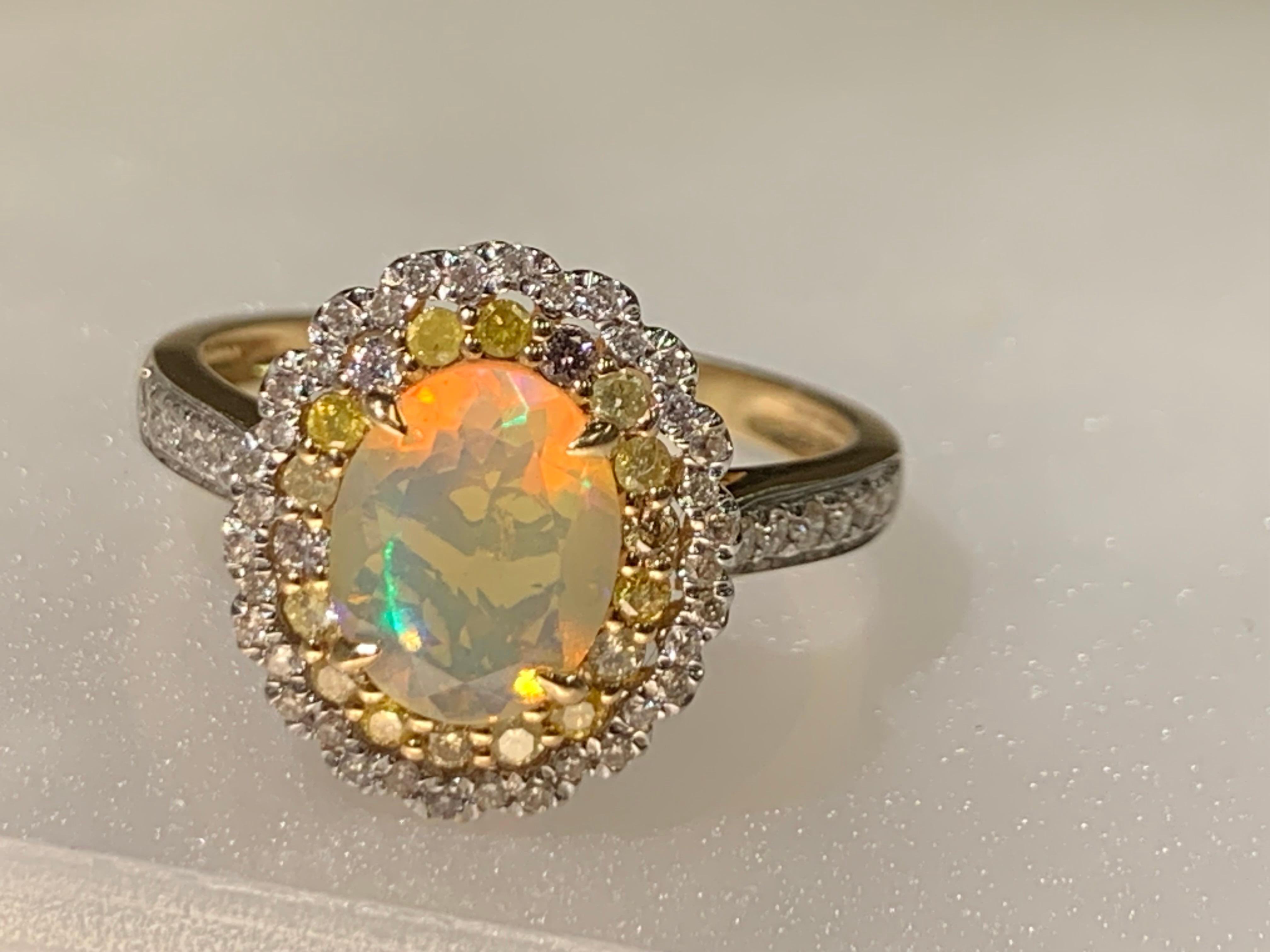 Äthiopischer Welo Opal Diamantring aus 14K Gelbgold Cocktail Halo Größe im Angebot 4