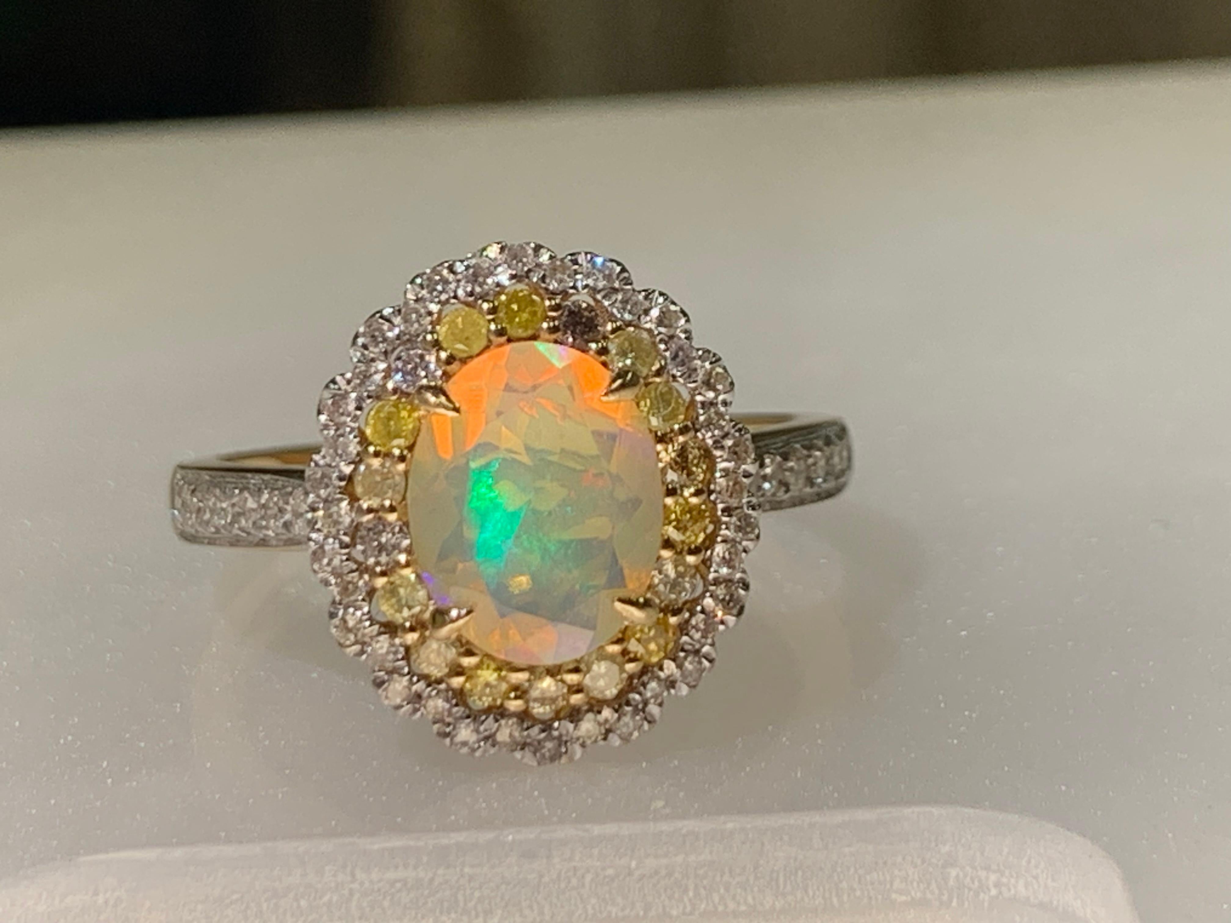 Äthiopischer Welo Opal Diamantring aus 14K Gelbgold Cocktail Halo Größe im Angebot 5