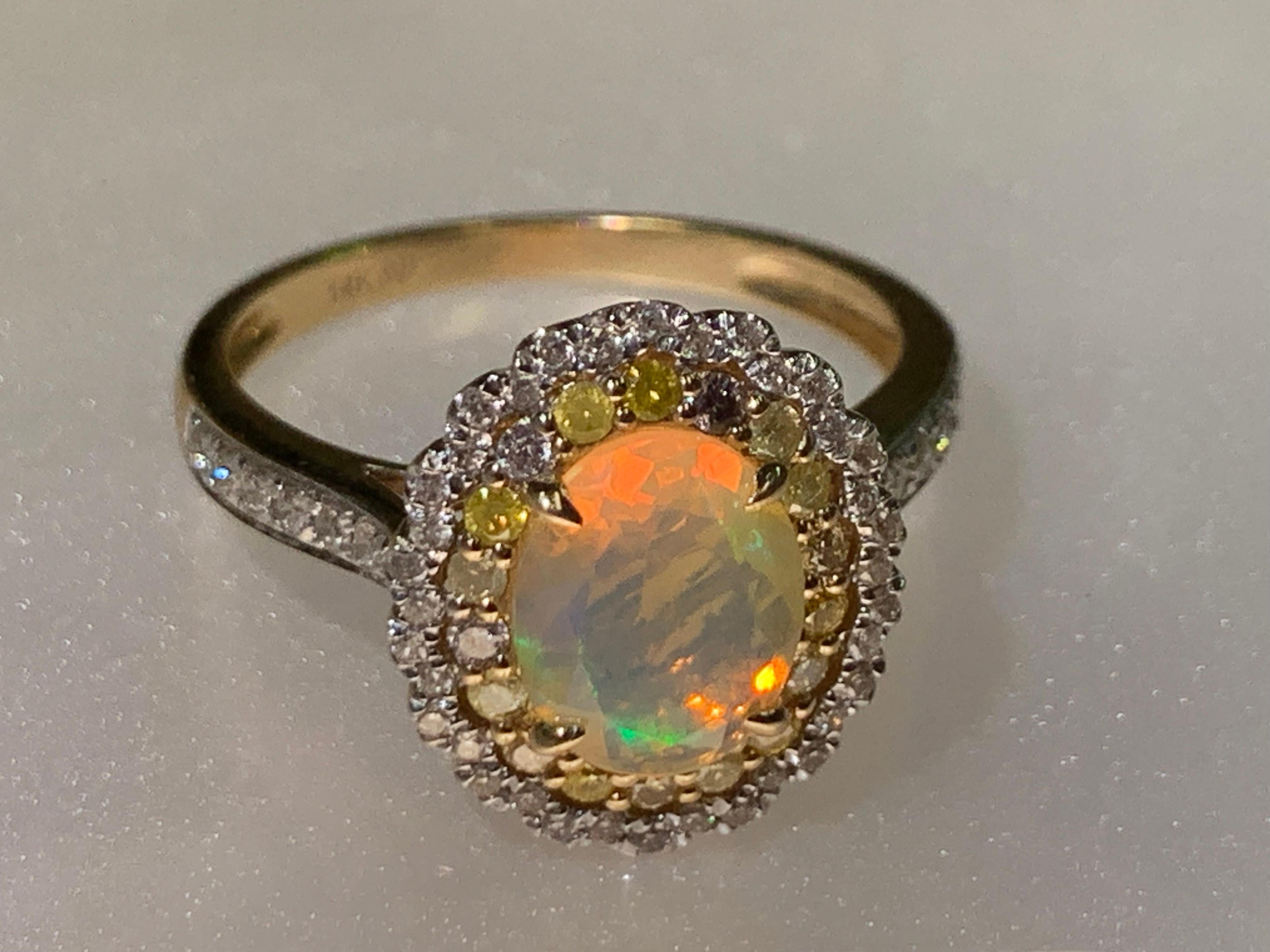 Äthiopischer Welo Opal Diamantring aus 14K Gelbgold Cocktail Halo Größe im Angebot 6