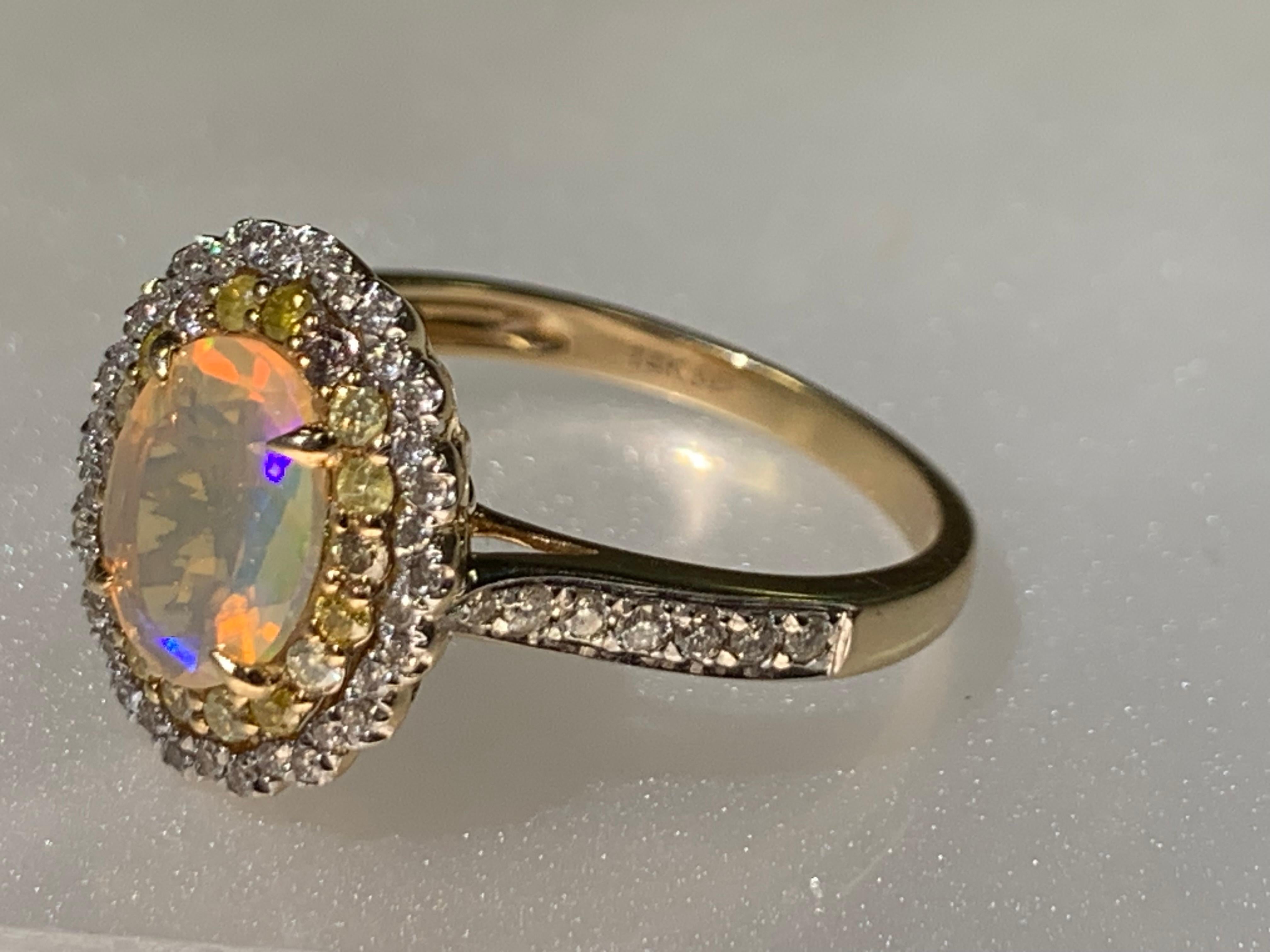 Äthiopischer Welo Opal Diamantring aus 14K Gelbgold Cocktail Halo Größe im Angebot 7