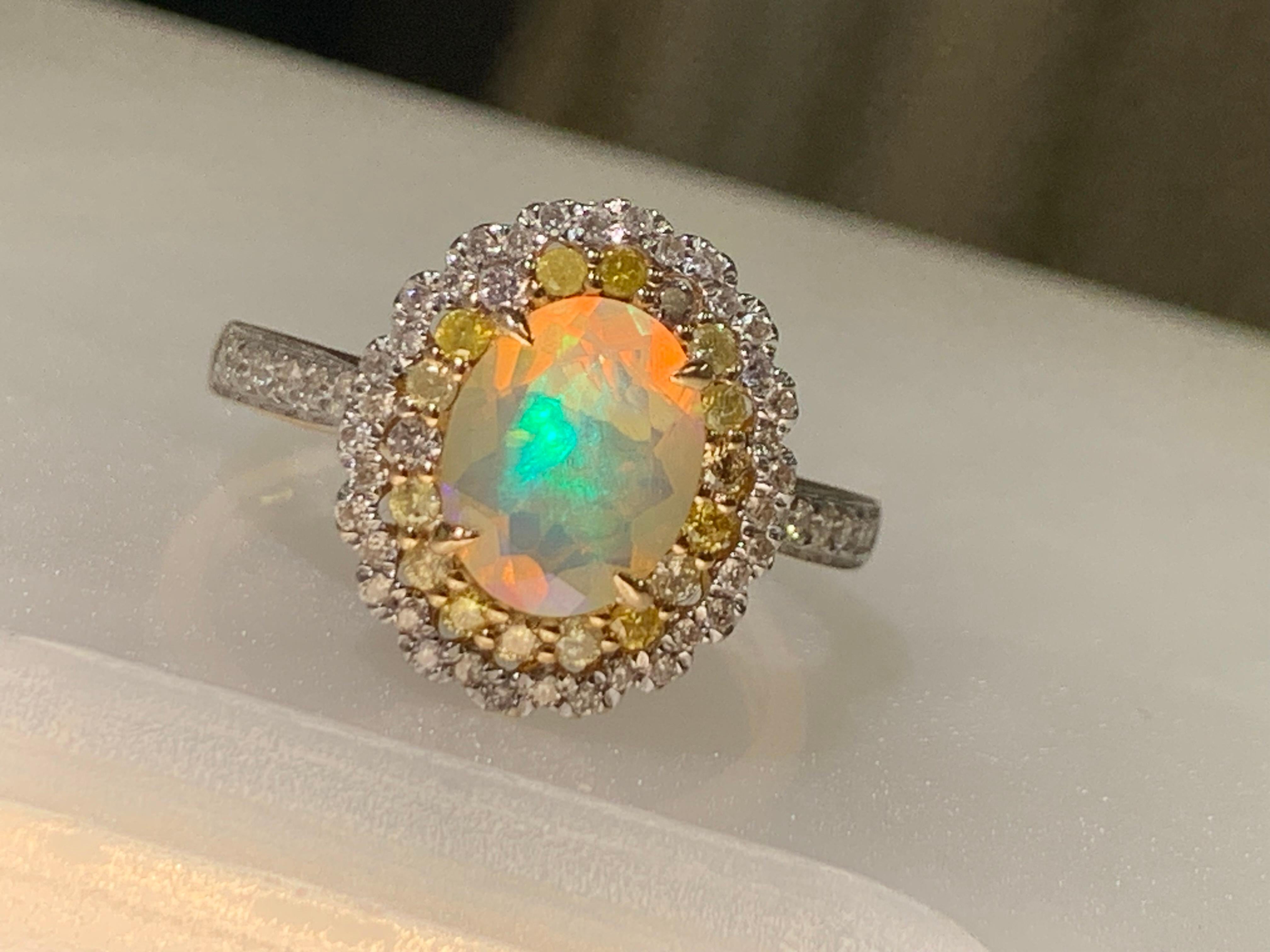 Äthiopischer Welo Opal Diamantring aus 14K Gelbgold Cocktail Halo Größe im Angebot 8