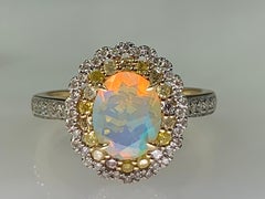 Ethiopian Welo Opal Diamond Ring in 14K Yellow Gold Cocktail Halo Size