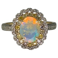 Ethiopian Welo Opal Diamond Ring in 14K Yellow Gold Cocktail Halo Size