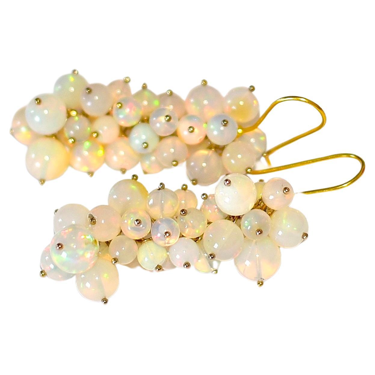 Round Cut Ethiopian White Opal Earrings in 18K Solid Yellow Gold  For Sale
