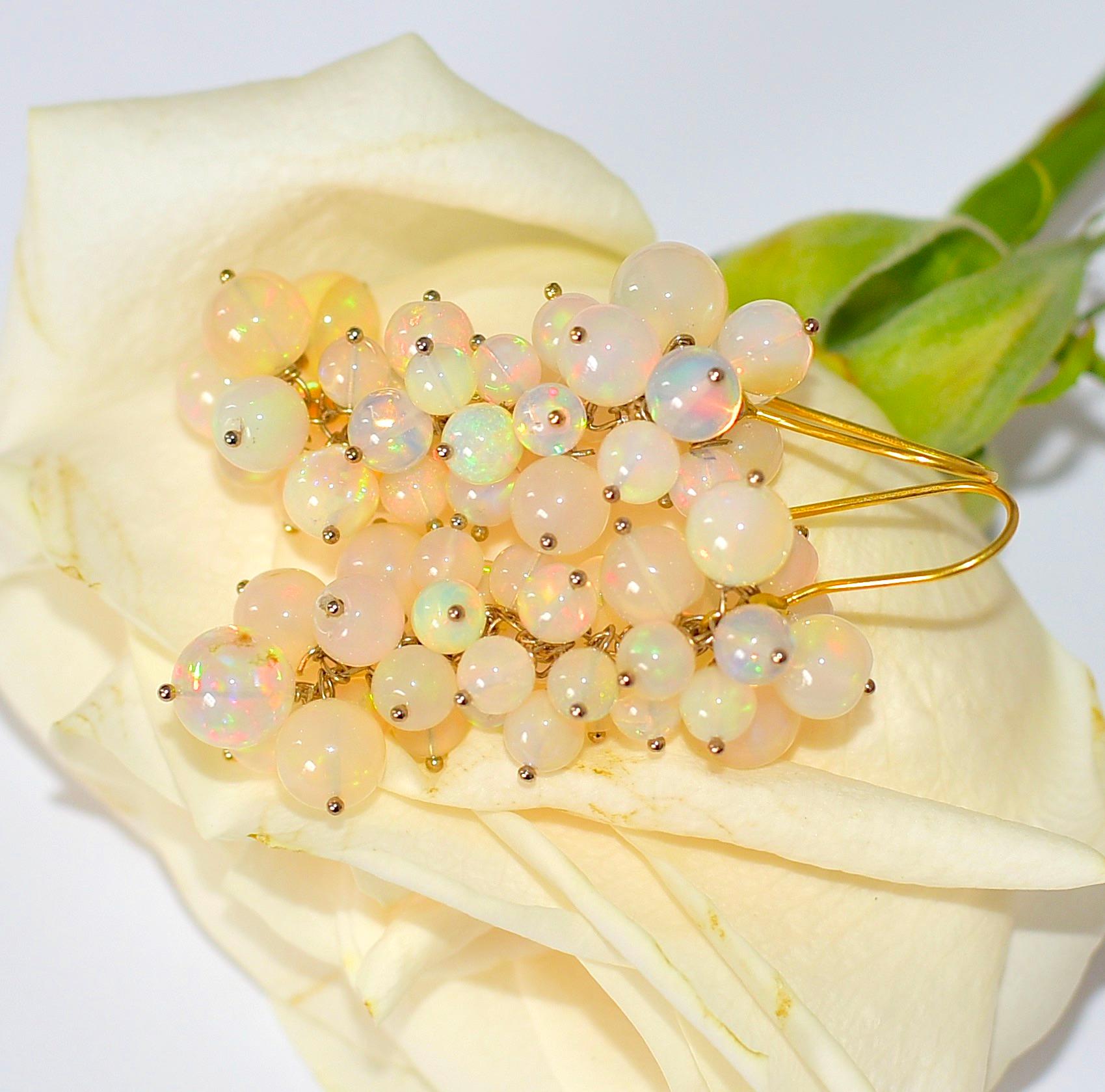 Ethiopian White Opal Earrings in 18K Solid Yellow Gold  For Sale 1