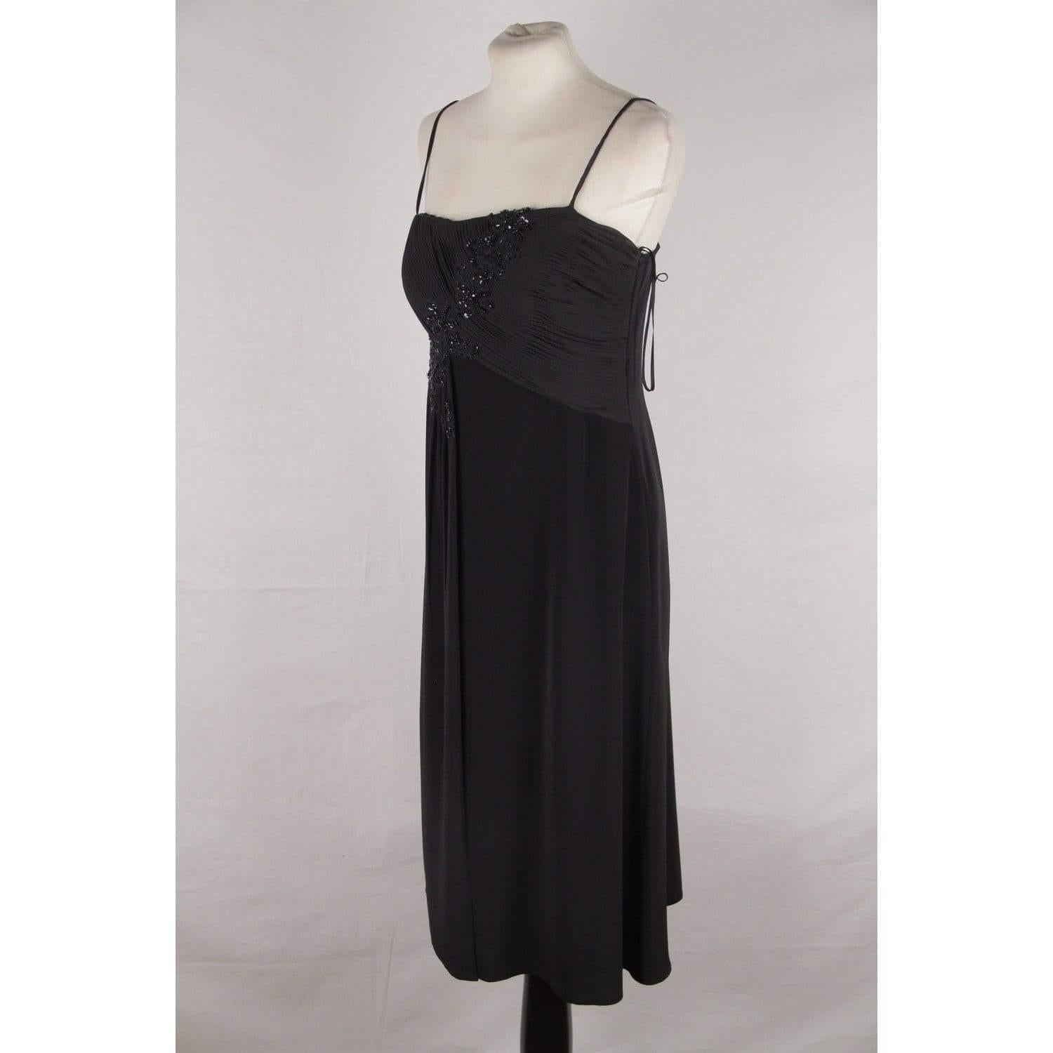 ETHNE Black EVENING Midi Cocktail Embellished DRESS Size 44 In Excellent Condition In Rome, Rome