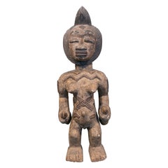 Ethnic 1990s African Hand Carved Standing Woman Wooden Figure Sculpture
