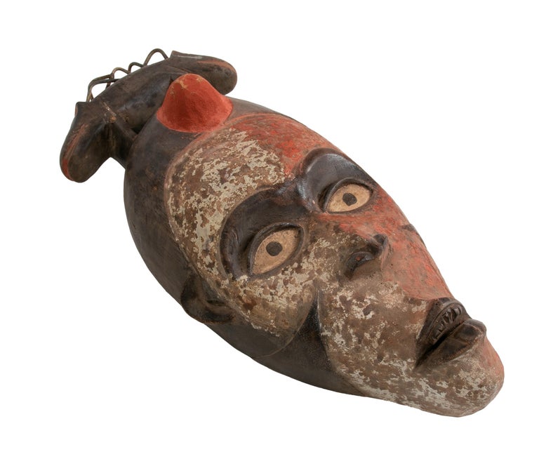 Ethnic 1990s African Hand Carved Wooden 2-Tone Ceremonial Tribal Mask ...