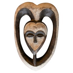 Ethnic 1990s African Hand Carved Wooden 2-Tone Ceremonial Tribal Mask