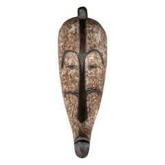 Ethnic 1990s African Hand Carved Wooden 2-Tone Ceremonial Tribal Mask