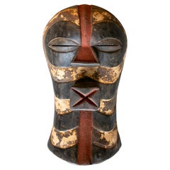 Ethnic 1990s African Hand Carved Wooden 3-Tone Ceremonial Tribal Mask