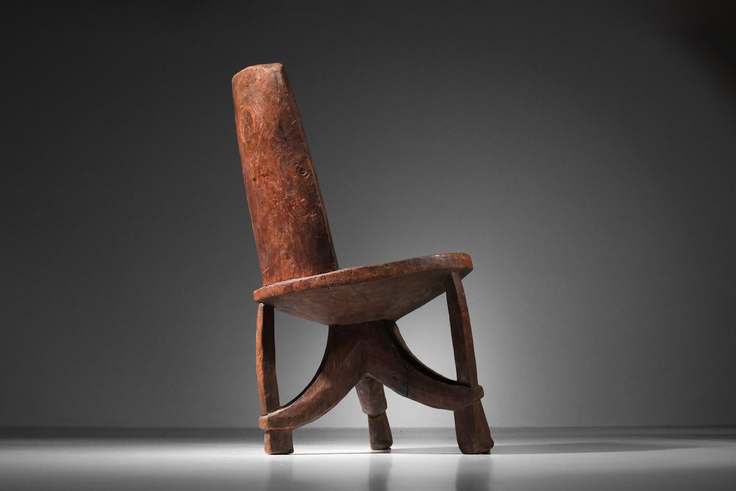 Ethnic africanist solid wood tripod armchair chair For Sale 2