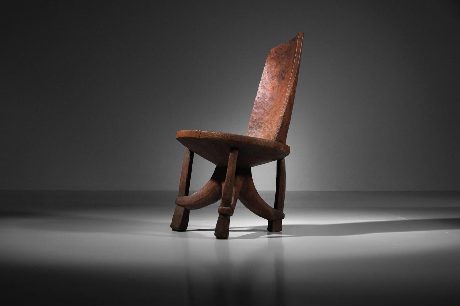 Ethnic africanist solid wood tripod armchair chair For Sale 5