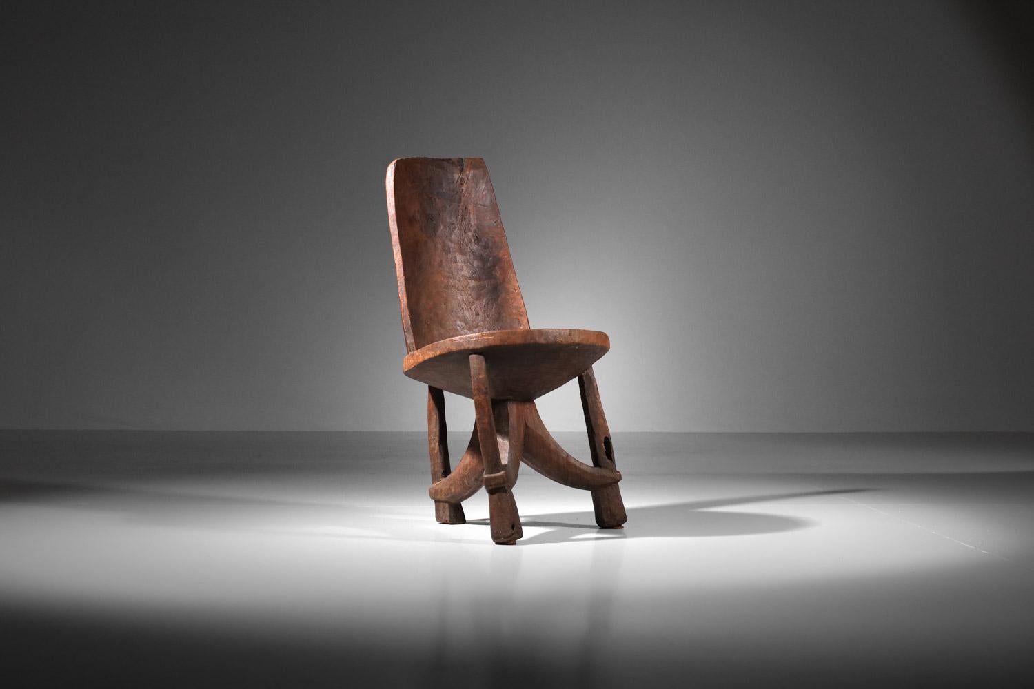 African Ethnic africanist solid wood tripod armchair chair For Sale