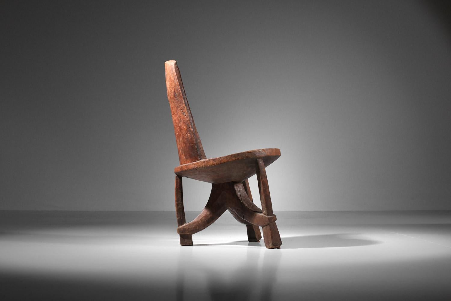 Mid-20th Century Ethnic africanist solid wood tripod armchair chair For Sale