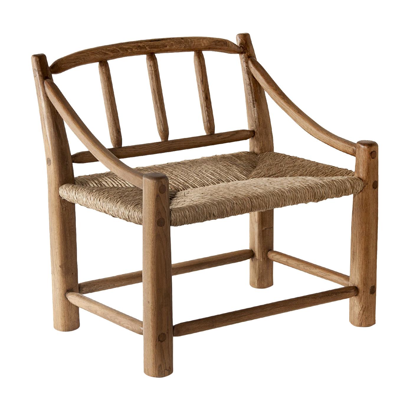 1970's Italian Armchair in Brass and Ethnic Sisal Fabric For Sale at