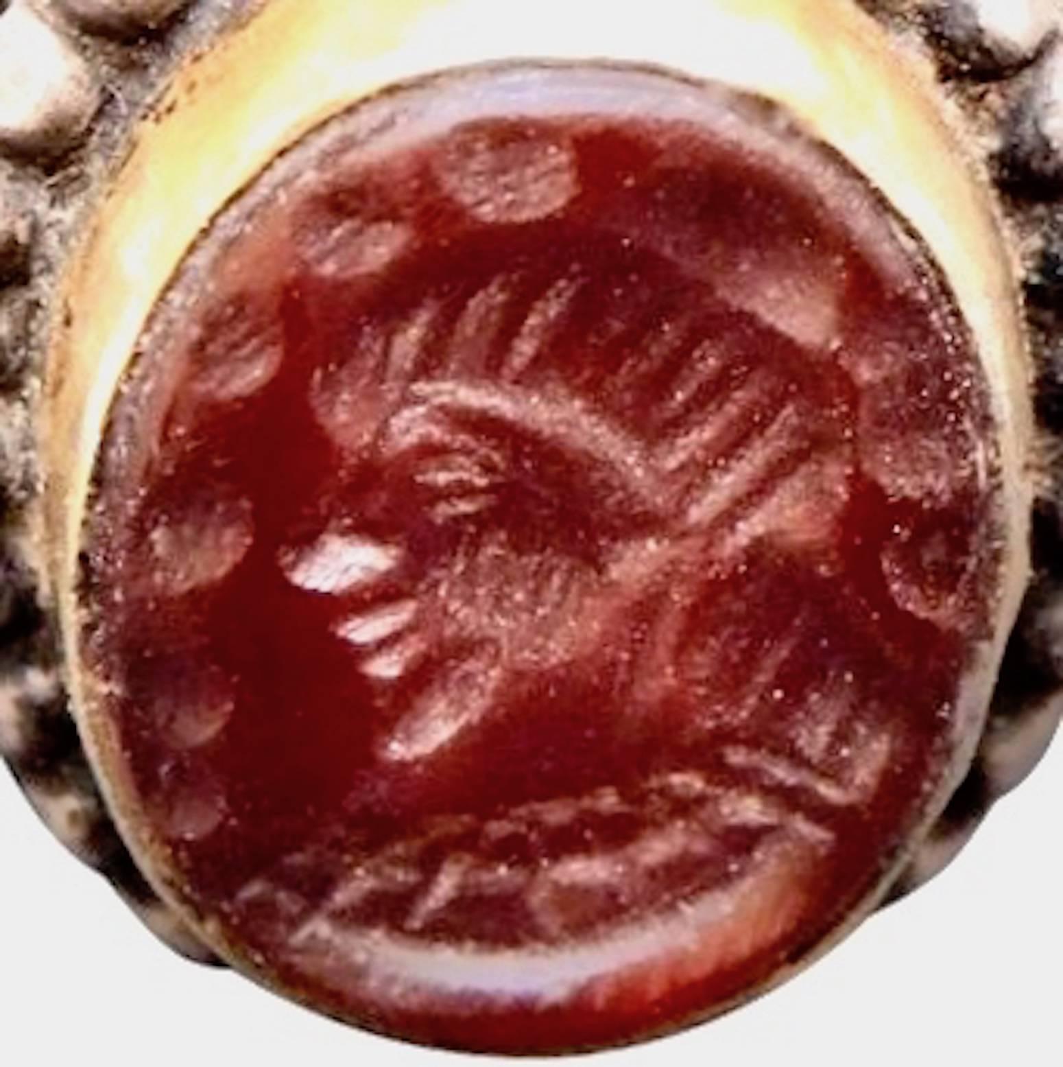 Afghan Ethnic Carnelian and Turquoise Intaglio Ring