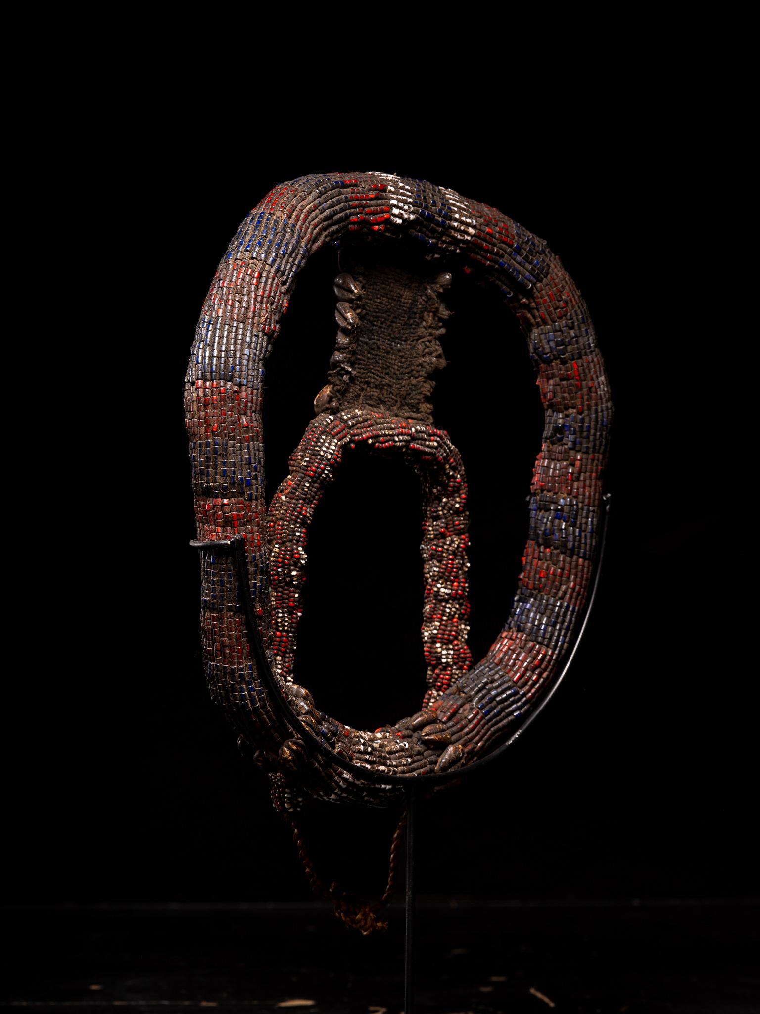 Beaded Ethnic Design-Bamileke beaded Collar Torque with pendant, Grasslands, Cameroom. For Sale