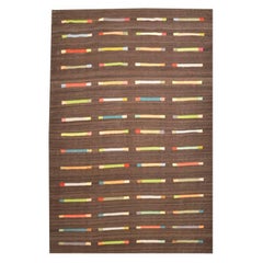 Ethnic Design Kilim on Brown Background with Multicolored Geometries