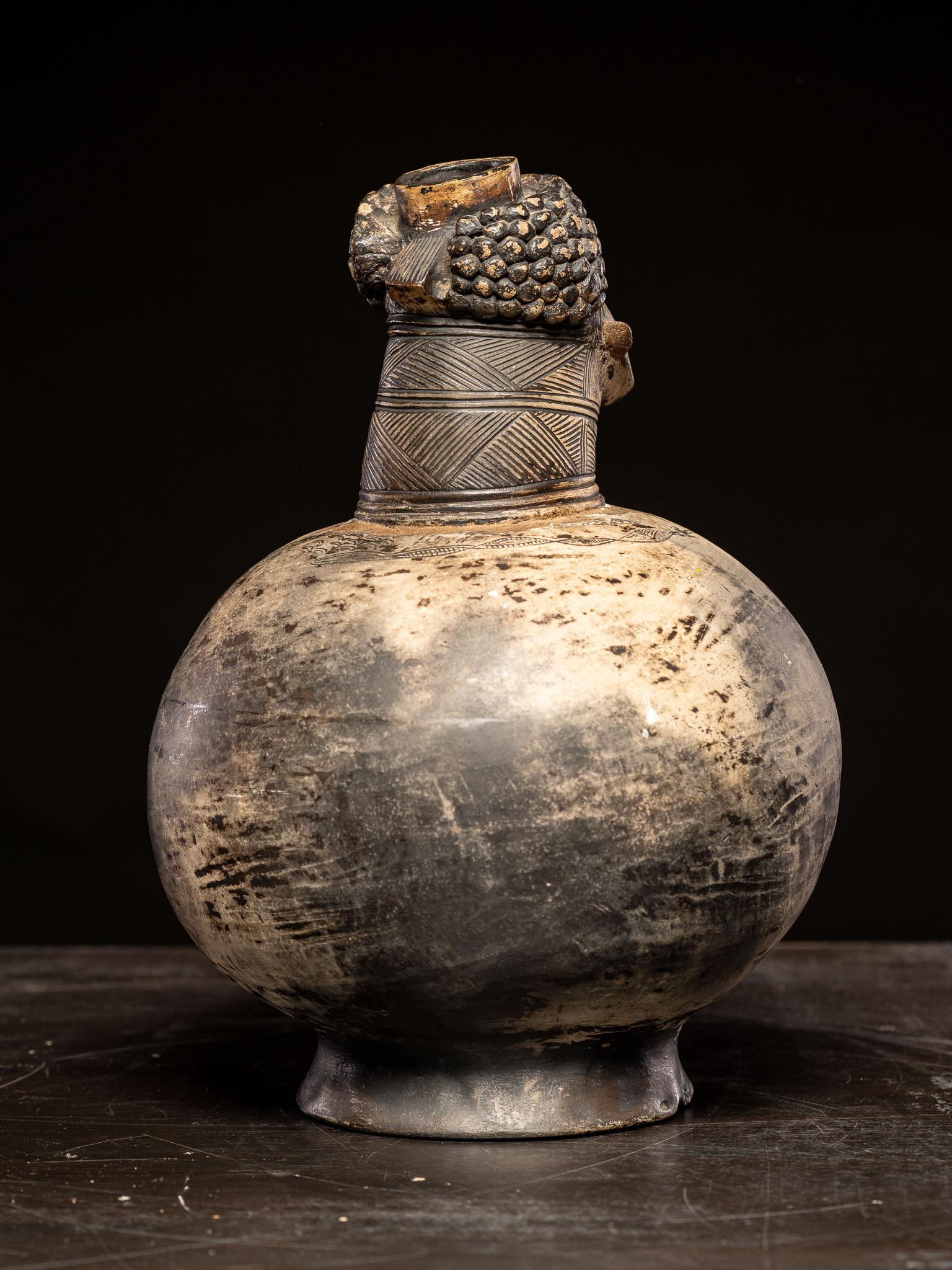 Hand-Crafted Ethnic Design-Terraccotta Jug in the shape of a male, Tshokwe People, DRC. For Sale