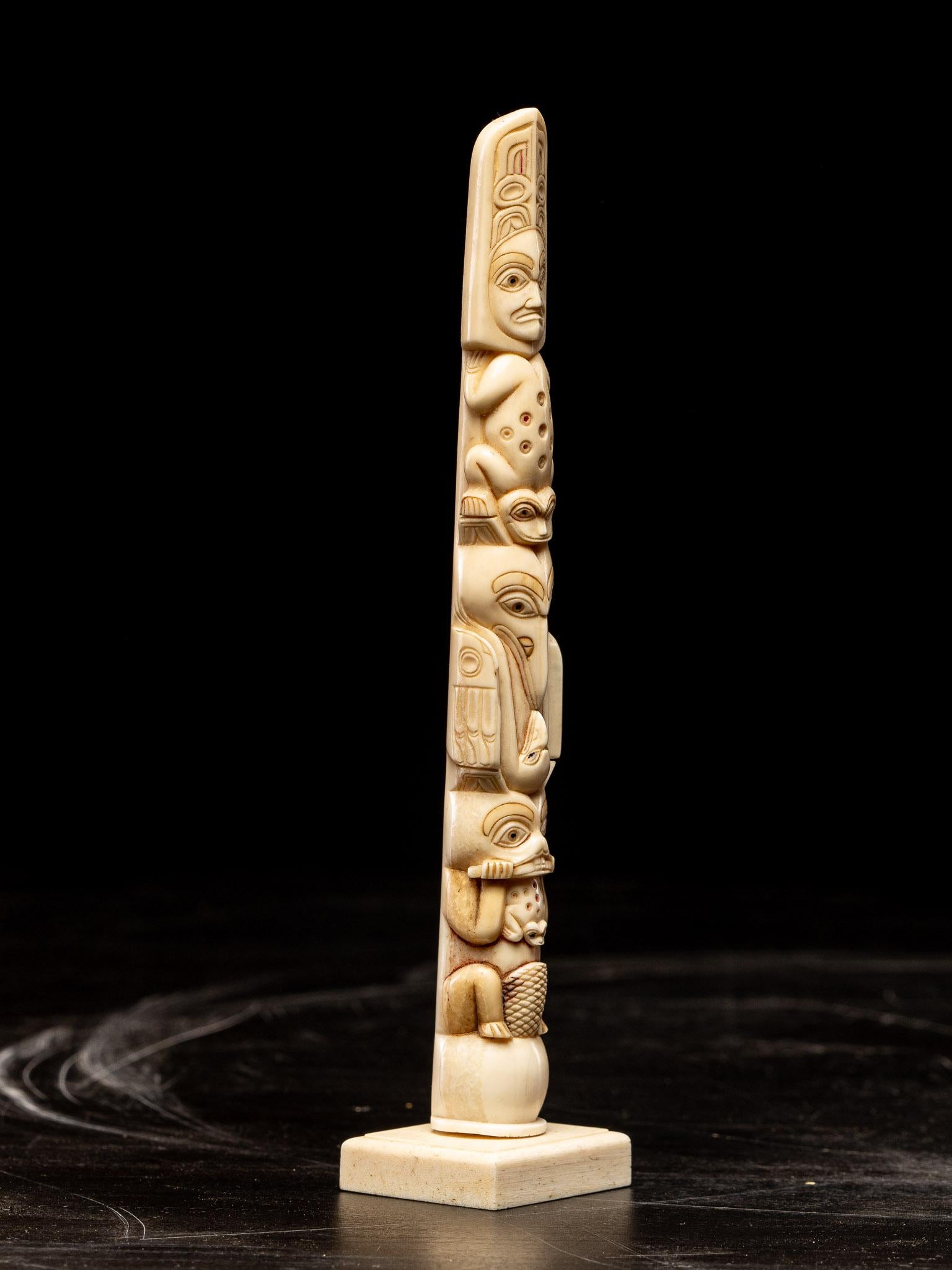 Canadian Ethnic Design- Vintage Carved Bone Totem Pole, North west Coast People, Alaska For Sale
