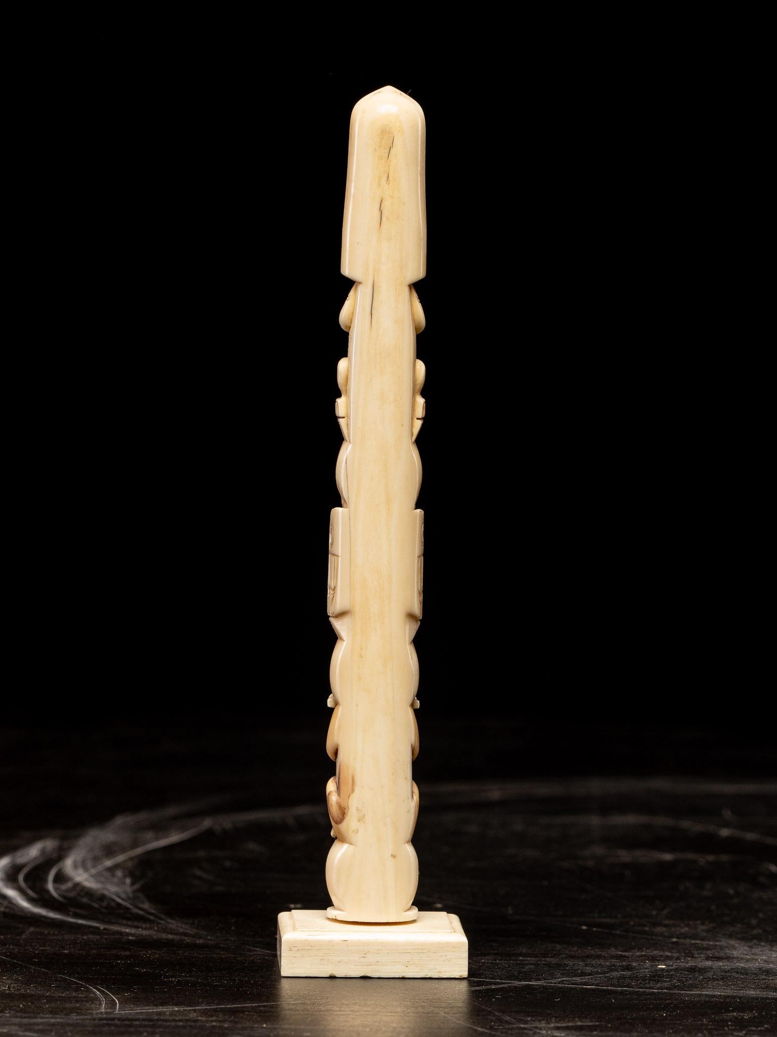 Hand-Carved Ethnic Design- Vintage Carved Bone Totem Pole, North west Coast People, Alaska For Sale