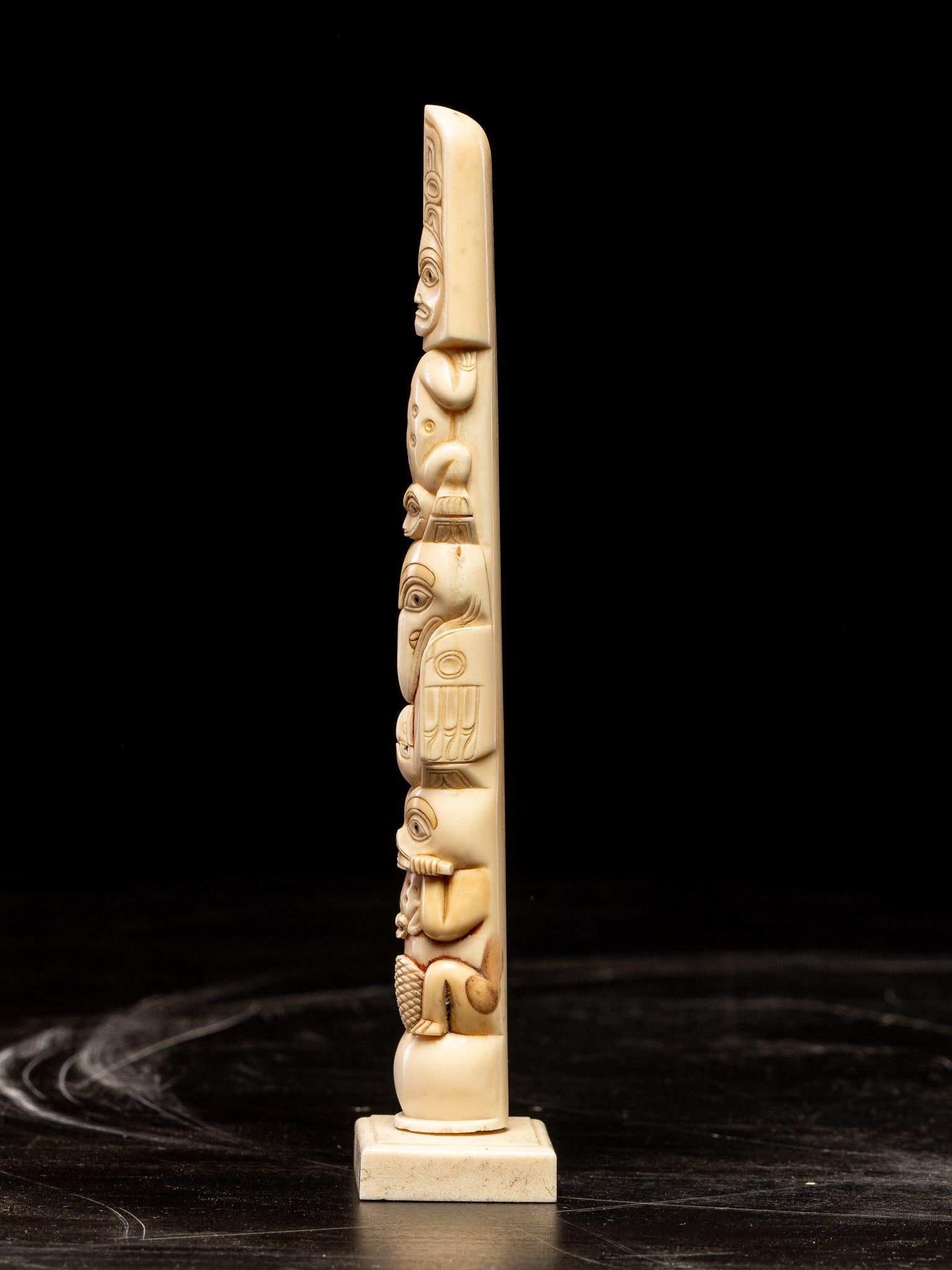 20th Century Ethnic Design- Vintage Carved Bone Totem Pole, North west Coast People, Alaska For Sale