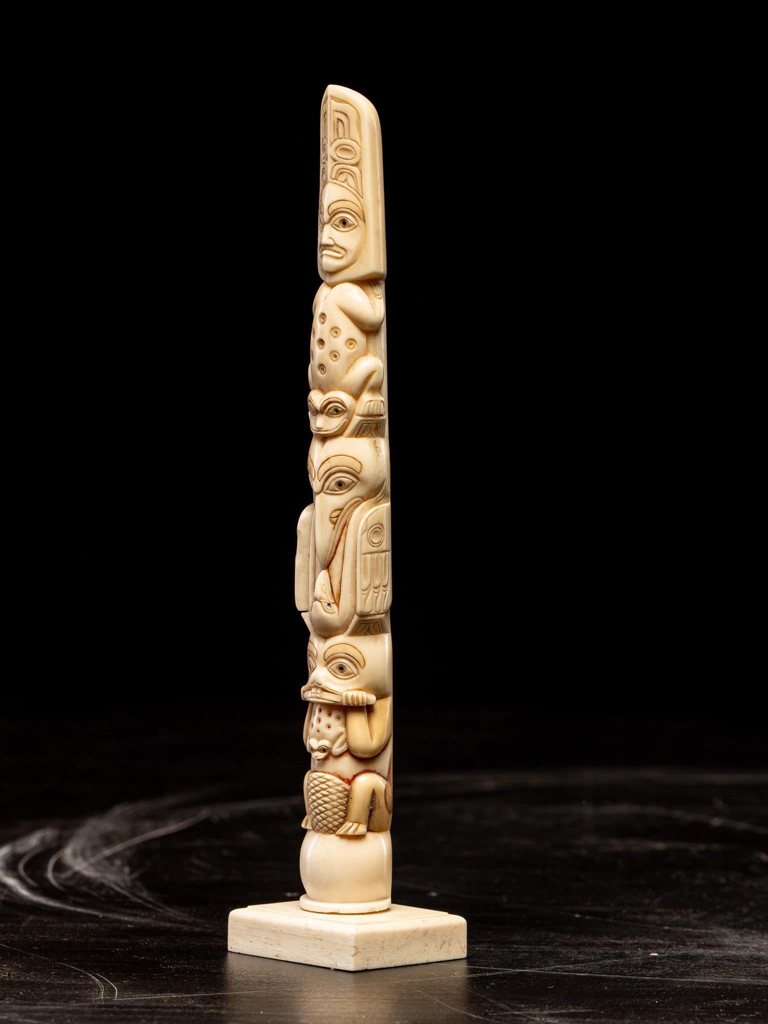 Ethnic Design- Vintage Carved Bone Totem Pole, North west Coast People, Alaska For Sale 1