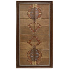 Ethnic Ghanaian Wood Wall Panel with Embossed Brass