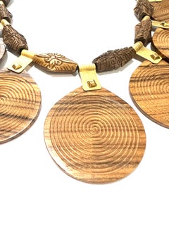 Ethnic Wood and 18k Yellow Gold Necklace