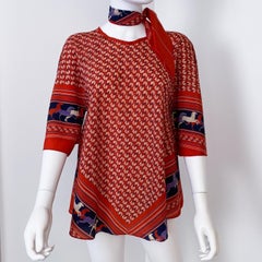 Ethnic Satin Viscose Red, Blue Blouse Top with Bandana Scarf Size 8/10, 1970s