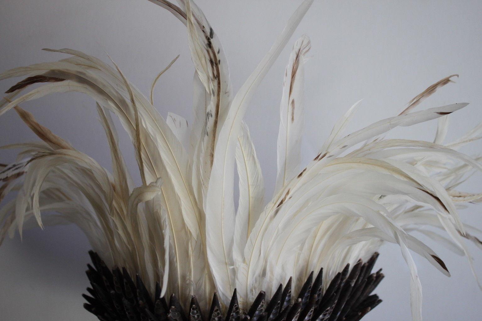 Tribal Ethnic Shell and White Feather Headdress For Sale