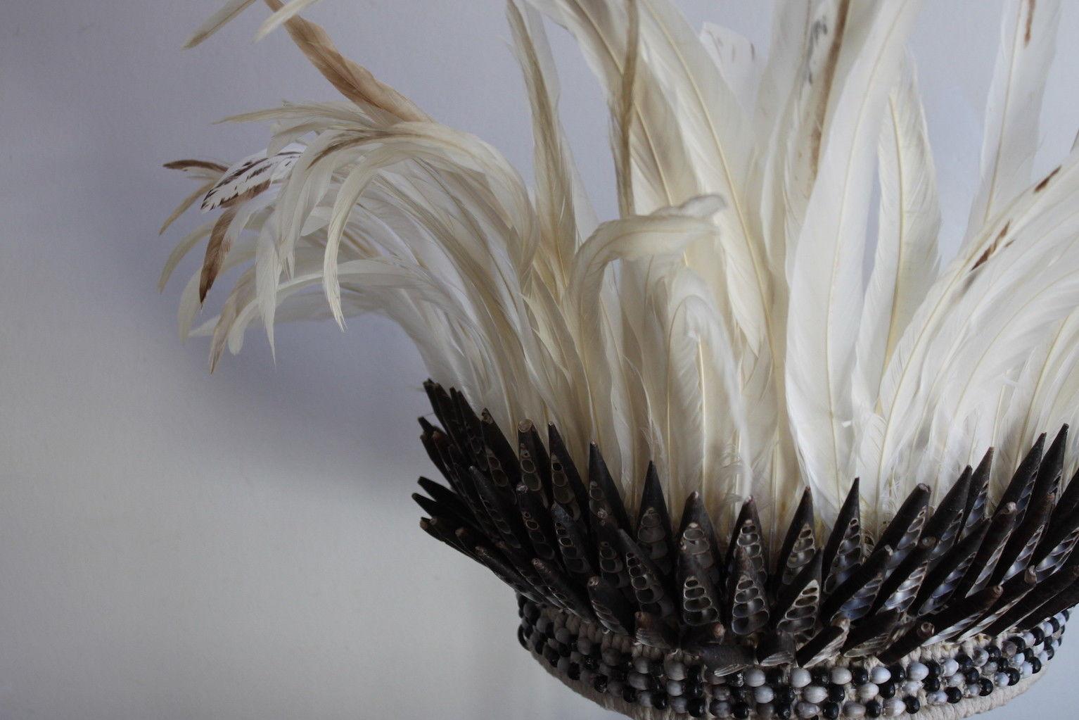 Oceanic Ethnic Shell and White Feather Headdress For Sale