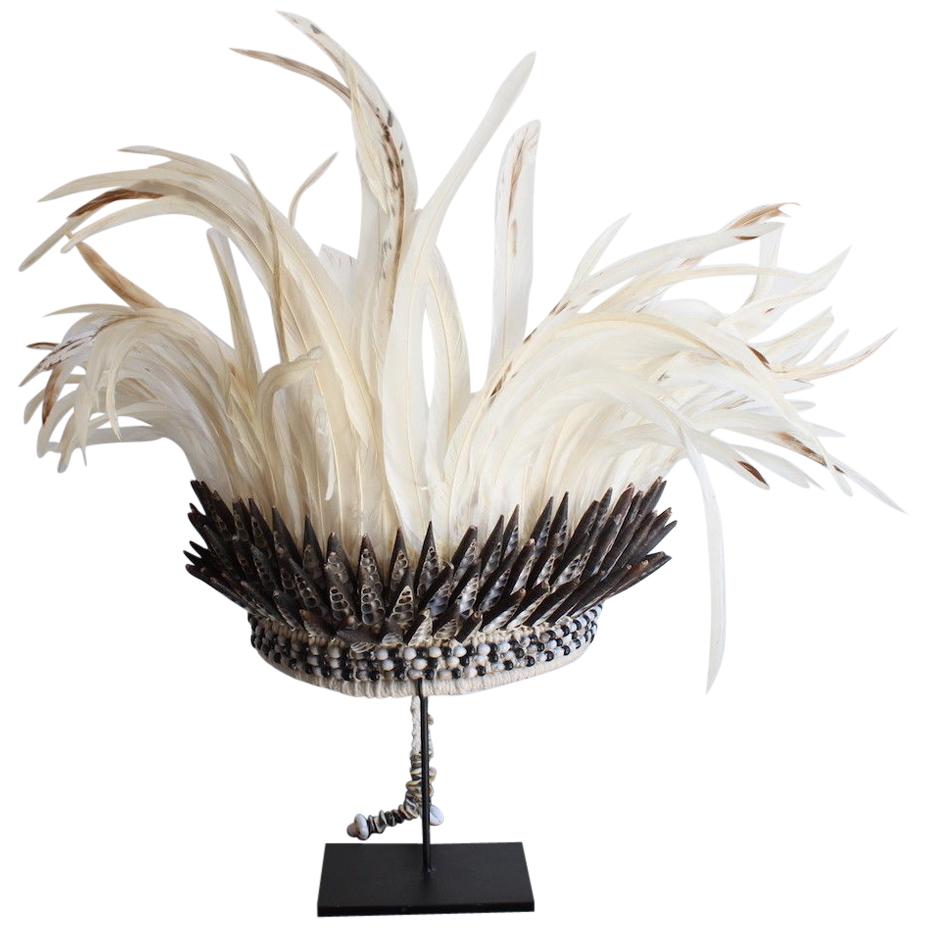 Ethnic Shell and White Feather Headdress For Sale