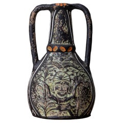 Ethnic Style Ceramic Vase with Figural Decoration, Mid-20th Century
