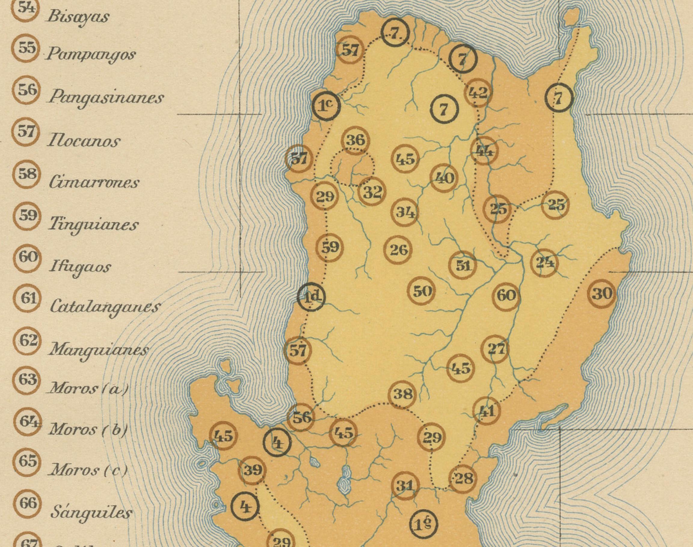 Carte ethnographique des îles Philippines - Observatorio de Manila, 1899 Bon état - En vente à Langweer, NL
