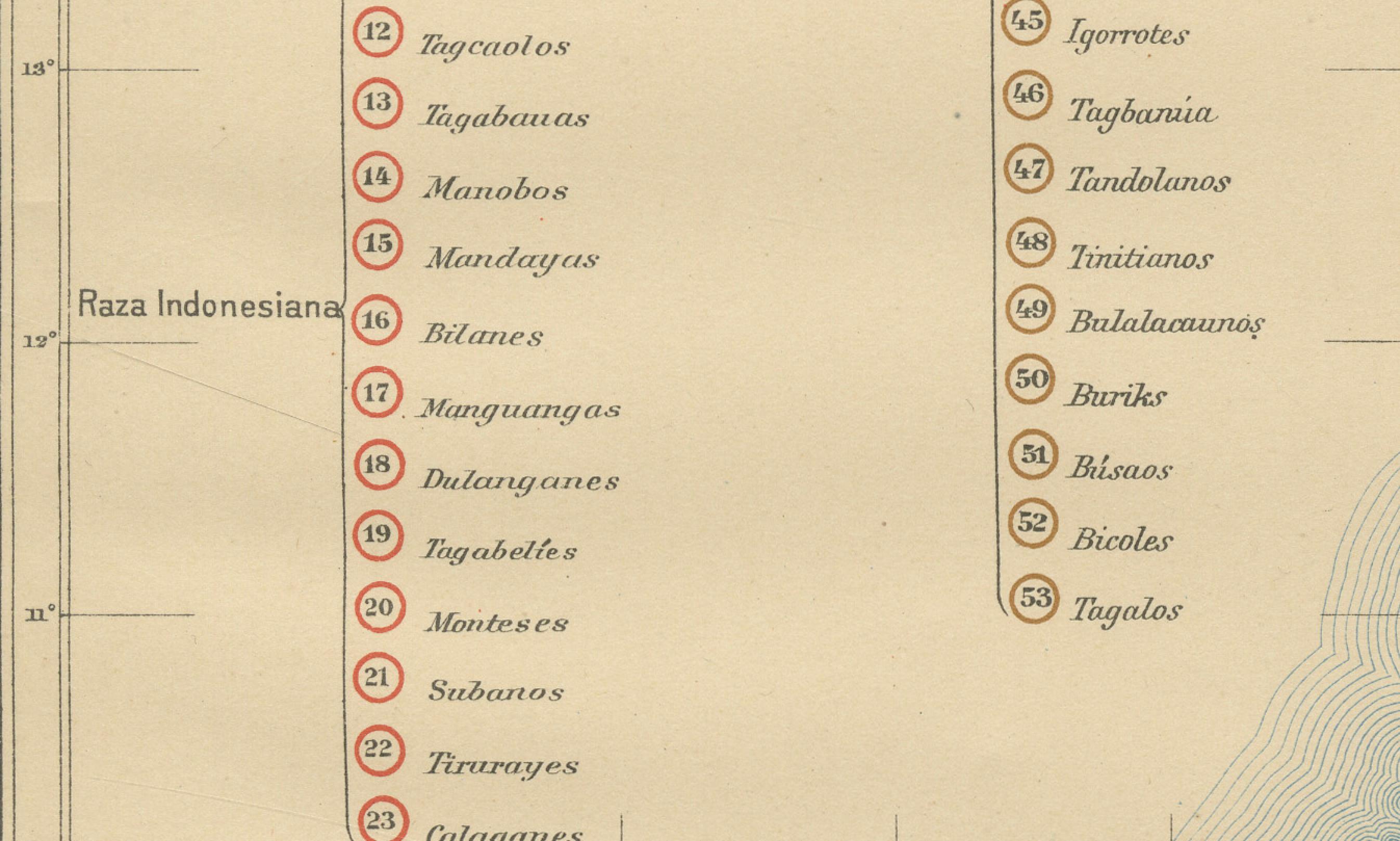 Papier Carte ethnographique des îles Philippines - Observatorio de Manila, 1899 en vente