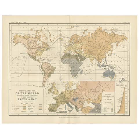 Ethnographic Map of the World by A.K. Johnston – Races of Man Chart 1852