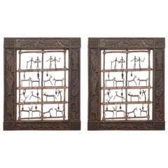 Antique Architectural Wood Carved Animals' Window' Wall Panels-Provenance