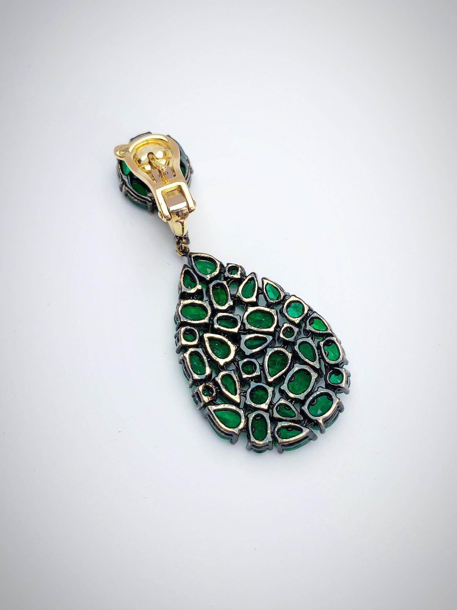 Women's or Men's Etho Maria 18 Karat Blackened Gold Drop Earrings with 14.09 Carat Emeralds