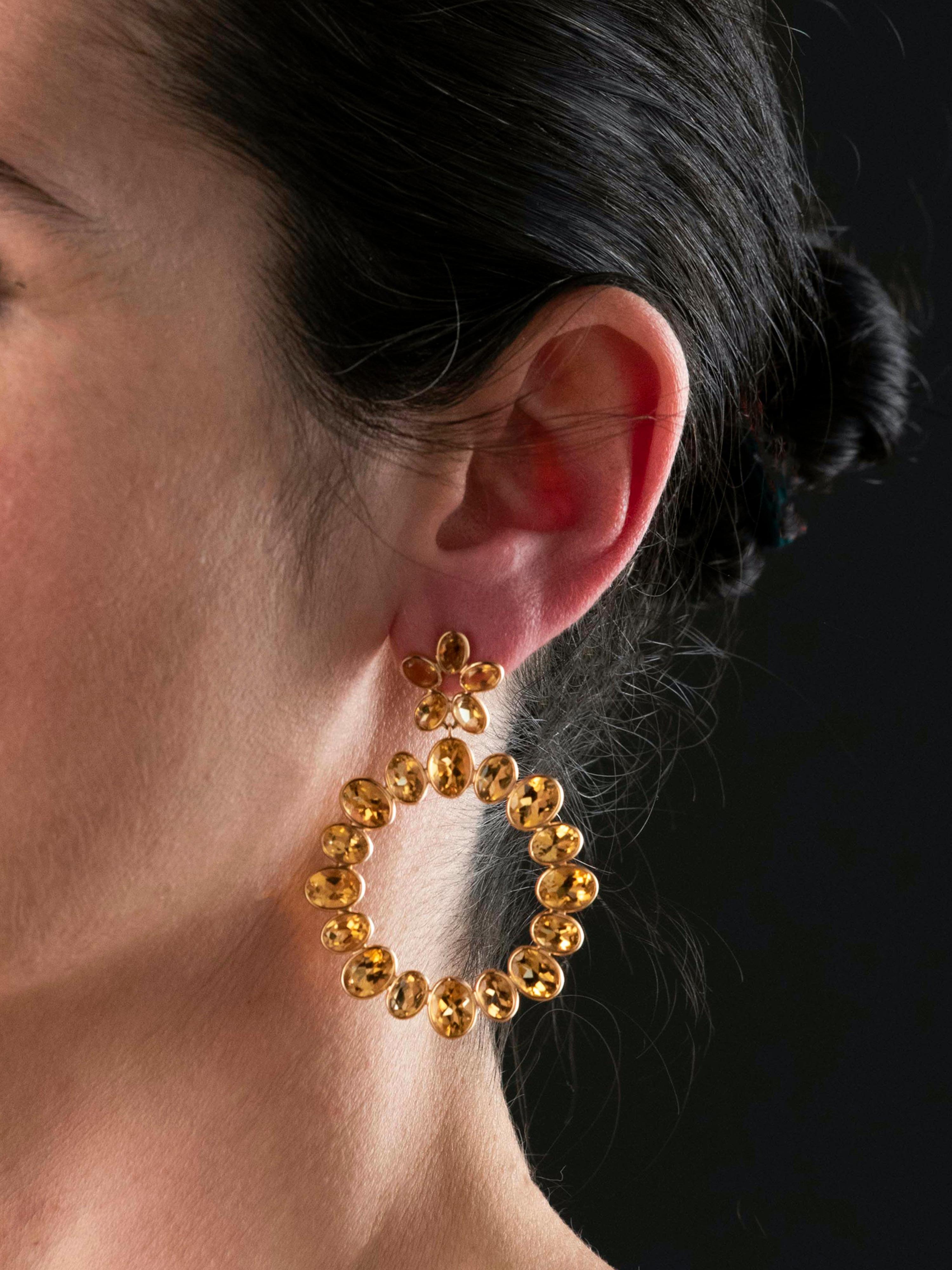 Modern Etho Maria Citrine Topaz and 18 Karat Rose Gold Circle Dangle Earrings For Sale