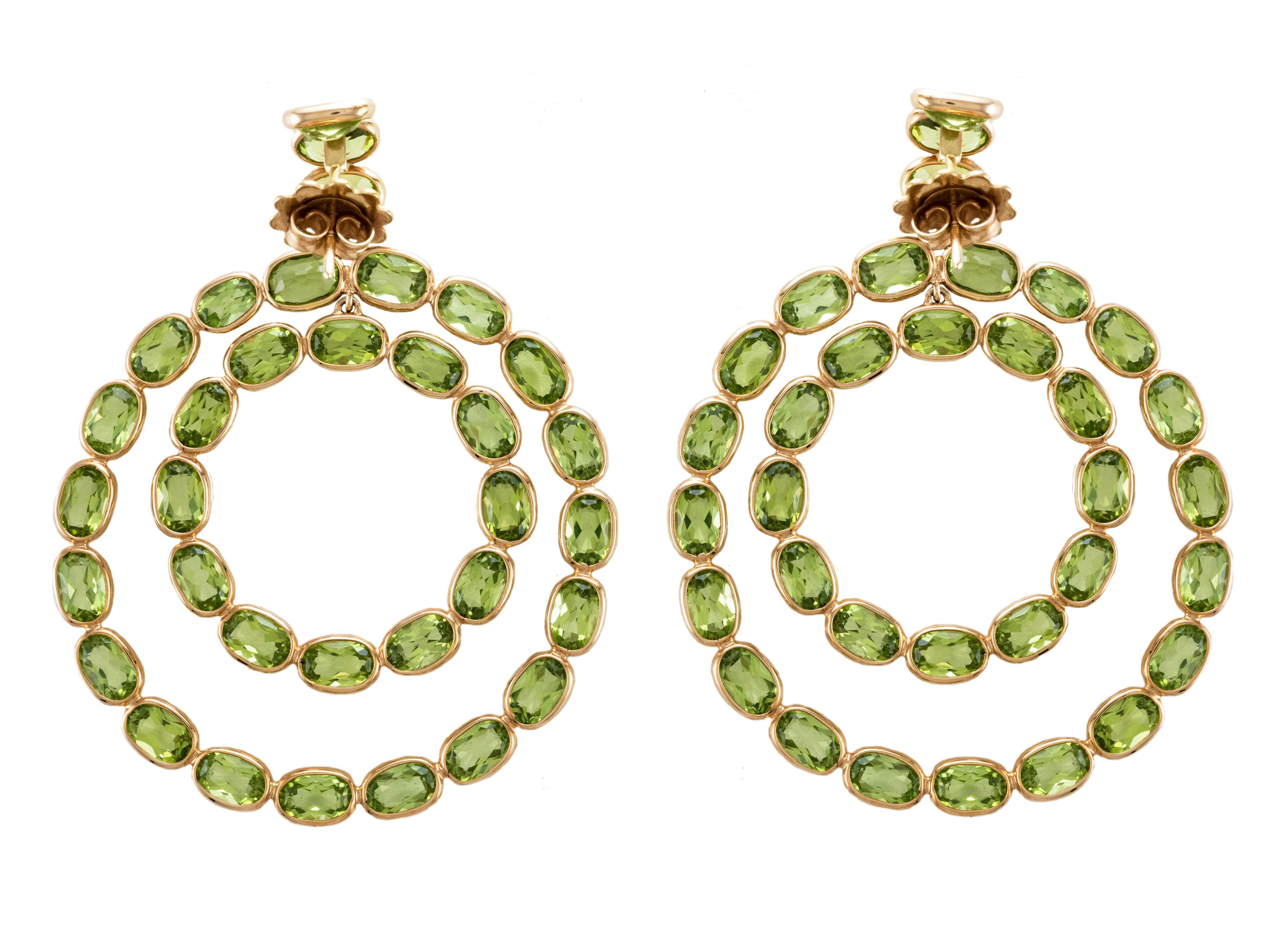 18 Karat rose gold and faceted oval cut Peridot for carat 39,75.
Very lightweight and wearable earrings.
Handmade in Athens. 
Detailed craftsmanship coupled with technical expertise make up the core of the Etho Maria production process.
Each piece